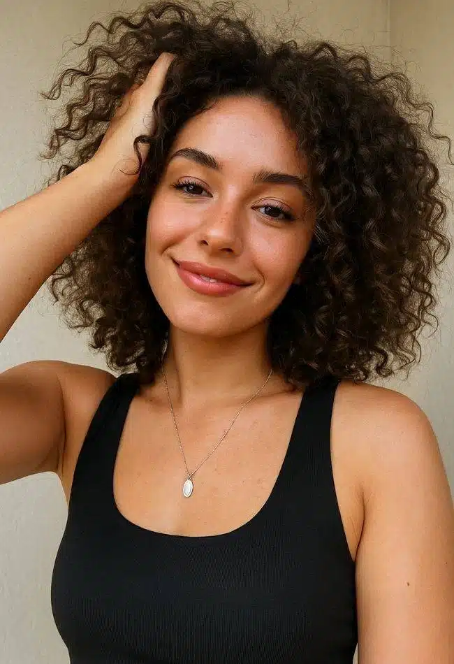 femme souriante curly hair